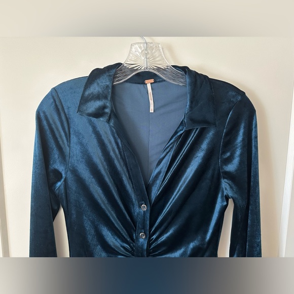 Free People Blue Velvet Long Sleeve Mini Dress - Picture 3 of 3